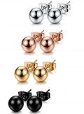 FUNRUN JEWELRY 4 Pairs Stainless Steel Ball Stud Earrings for Women Men...