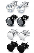 Womens Girls 8 Pairs White and Black Stainless Steel Cubic Zirconia Stud Earrings Pierced Round Stud Earrings 3-8mm