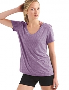 Gap Women’s Breathe Stripe V-neck Tee Shirt S M L XL (Medium, Plum & Grey)