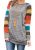 HARHAY Women’s Cotton Knitted Long Sleeve Lightweight Tunic Sweatshirt Tops A7, Grey and Yellow Sleeve, US12-14/XXL