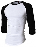 HC Mens Baseball Raglan 3/4 Sleeve T Shirt (Medium, White/Black)