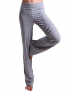 HDE Foldover Athletic Yoga Pants Gym Workout Leggings (Light Gray, Medium)