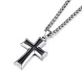 HZMAN Mens Stainless Steel Cross Pendant Necklace Flower Basket Chain (Silver)