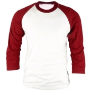 ililily Simple Basic 100% Cotton Baseball 3/4 raglan sleeve T-shirt for Men (tshirts-008-4-S),Wine,Small