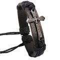 JINGCI Stainless Steel Bracelet for boys and men (Leather Cross)