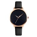 J.Market Quartz Watch Womens 30 Meters Waterproof Watch Creative Starlight Dial with Genuine Leather Band (Black)