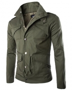 JoJoJoy Men’s Lightweight Cotton Windbreaker Zip Button Jacket Casual Military Coat Army Green X-Large