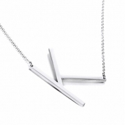 Jwoolw Stainless Steel Silver Sideways Big Initial Alphabet 26 Letters Name Pendant Chain Necklace From A-Z for Girls (Style K)