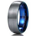 King Will DUO 7mm Blue Domed Tungsten Carbide Wedding Band Ring Brushed...