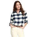 Lands' End Women's Petite Flannel Shirt, 14, Radiant Navy Buffalo Check