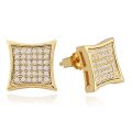 Lureen Gold 11mm Square Pave Full CZ Stud Earring of Mens Womens...