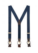 Men Suspenders with Genuine Leather Detailing & Classic Y Back Design, Double Clip Suspender Great for Casual Attire & Formal Attire, Nickel Plated Hardware (Clip On Button On) (One Size, Navy)