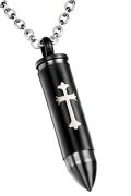 Men's 316 L Stainless Steel Black Cross Bullet Pendant Chain Necklace,20+2