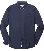 Men’s Oxford Long Sleeve Button Down Dress Shirt With Pocket,Navy Blue,Large