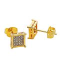 Mens Square Earrings Stud Gold Diamond Crystal Small 316L Surgical Stainless Steel...