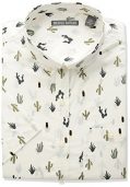 Michael Bastian Men's Short Sleeve Cactus Print Shirt, Bright White, XL