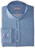 Michael Bastian Men's Slim Fit Spread Collar Dress Shirt, Blue/White, 15.5
