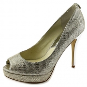 Michael Kors York Platform Womens Silver Glitter Peep Toe High Heels
