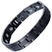 Modern Sleek Black Stainless Steel Mens Magnetic Bracelet with Magnets and Free Link Removal Tool