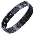 Modern Sleek Black Stainless Steel Mens Magnetic Bracelet with Magnets and Free...