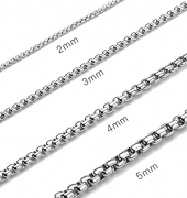 Monily 2-7mm 16-36In Square Rolo Stainless Steel Chain Necklace Round Box Necklace Men Women Jewellery