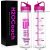 Motivational Fitness Workout Sports Water Bottle with Time Marker | Measurements | Drink More Water Daily | Clear BPA-Free Tritan | Large 30 Ounce (Pink)