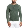 OA Men's Muscle Fit Vintage Washed Long-Sleeved Henley Shirts In Green L