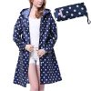 Old Tjikko Women's Waterproof Hooded Rain Coats Jacket Polka Dot Rain Coats With Pockets (NAVY)