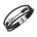 OPK Mens Braided Leather Bracelet, Muti-layer Guitar/Arrow Bangle, Stainless Steel Fold Over...