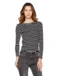 Plumberry Women's Knit Crewneck Stripe Long-Sleeve T-Shirt Large Black/White Stripe