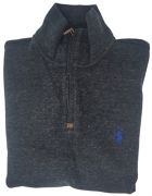 Polo Ralph Lauren Mens Half Zip French Rib Cotton Sweater (Black Marble, L)