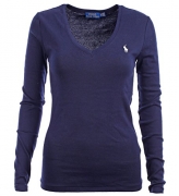 Polo Ralph Lauren Womens Perfect Long Sleeve V Neck T-Shirt (Large, Navy Blue)