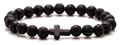 Flongo Men’s Vintage Stainless Steel Black Cross Black English Bible Lords Prayer Link Wrist Bracelet, 8.5 inch