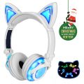 Qiwoo Kids Headphones with Cat Ear USB Rechargeable Adjustable LED Lights Wired...