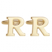 Salutto Men’s Alphabet Cufflinks 1 Pair with Gift Box (Gold R)