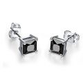 SELOVO Silver-Color 6MM Black Stud Earrings for Women Men Princess Cut Cubic...