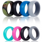Silicone Wedding Ring Band-4 Pack-Safe Flexible Comfortable Medical Grade Love Rings Set for Men Women- Fit for Sports & Outdoors, Workout, Fitness, Athletes, Engineers+ Gift Box-Syourself (Men 8)