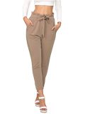 Simplee Apparel Women's Slim Straight Leg Stretch Casual Pants with Pockets Tan Light Tan 12