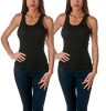 Sofra Women's Tank Top Cotton Ribbed 2 Pack Deal(Black/Black-S)
