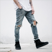 Summer Men’S Fashion Rock Star Tipped Jeans Denim Hole Inside Male Pants Zipper Pants Homme Pants Men A2081