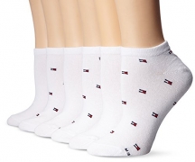 Tommy Hilfiger Women’s 6-pack Flag Sock, White, One Size