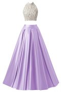 Topdress Women's Two Pieces Halter Long Prom Dress Formal Evening Gowns Lavender...