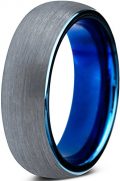 Tungsten Wedding Band Ring 6mm for Men Women Comfort Fit Blue Round...