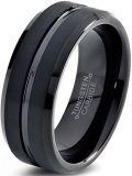 Tungsten Wedding Band Ring 8mm for Men Women Comfort Fit Black Beveled...