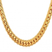 U7 18K Gold Plated Men Jewelry 6MM Unique Snake Chain Necklace 22-Inch
