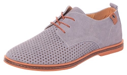 UJoowalk Mens Leather Plain Toe Breathable Outlet Dress Shoes Casual Oxfords(11.5 D(M)US,grey).
