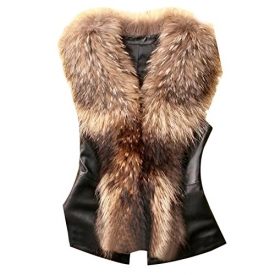 Bellivera Womens Faux Fur Collar Leather Short Jacket.