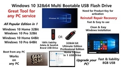Windows 10 32 & 64Bit Installation Multi Bootable USB Flash Drive All Edition in 1 Re-install repair recovery restore fix your windows