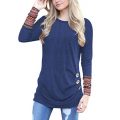 Women Tops, Gillberry Women Plus Size Long Sleeve Loose Button Blouse Solid Round Neck Tunic T-Shirt (Blue B, L)