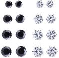 Womens Girls 8 Pairs White and Black Stainless Steel Cubic Zirconia Stud...